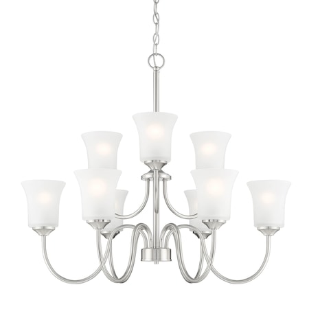 Designers Fountain Bronson 9 Light Classic Brushed Nickel with Frosted Glass Shades Chandelier For Dining Rooms D278M-9CH-BN